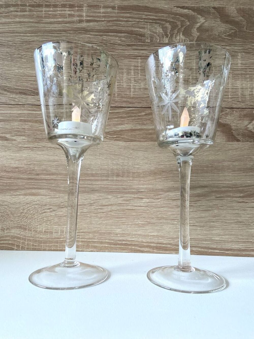Duo de Vases Bougeoirs Photophores Verres &agrave; Pied Vintage Décoration