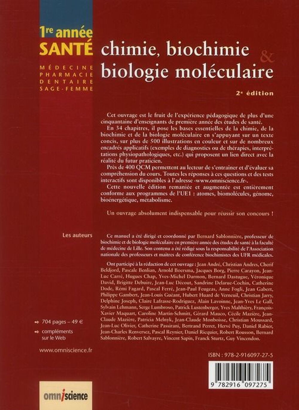 Chimie, biochimie et biologie mol&eacute;culaire ; licence sant&eacute; Livres et BD