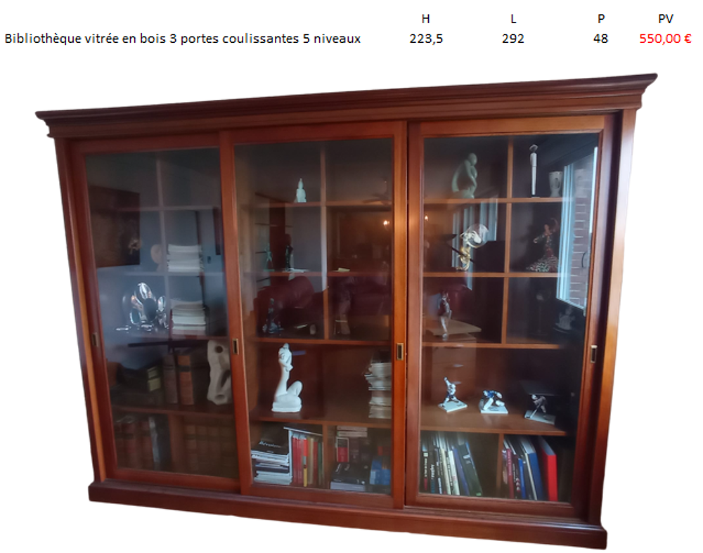 BIBLIOTH&Egrave;QUE VITR&Eacute;E en bois 3 portes coulissantes Meubles