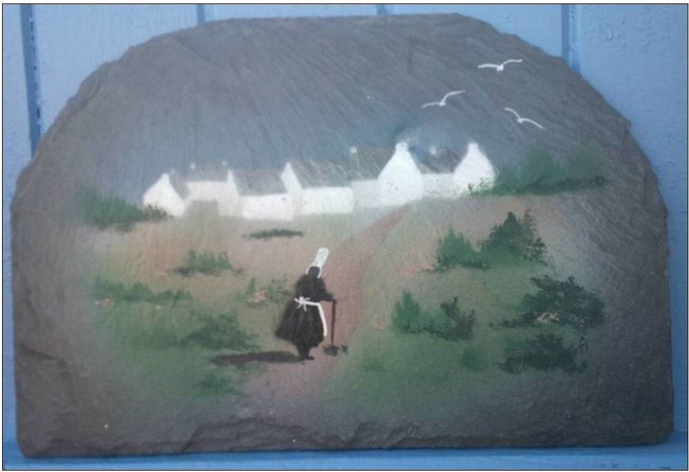 Peinture sur ardoise : "Bretonne en promenade" Décoration