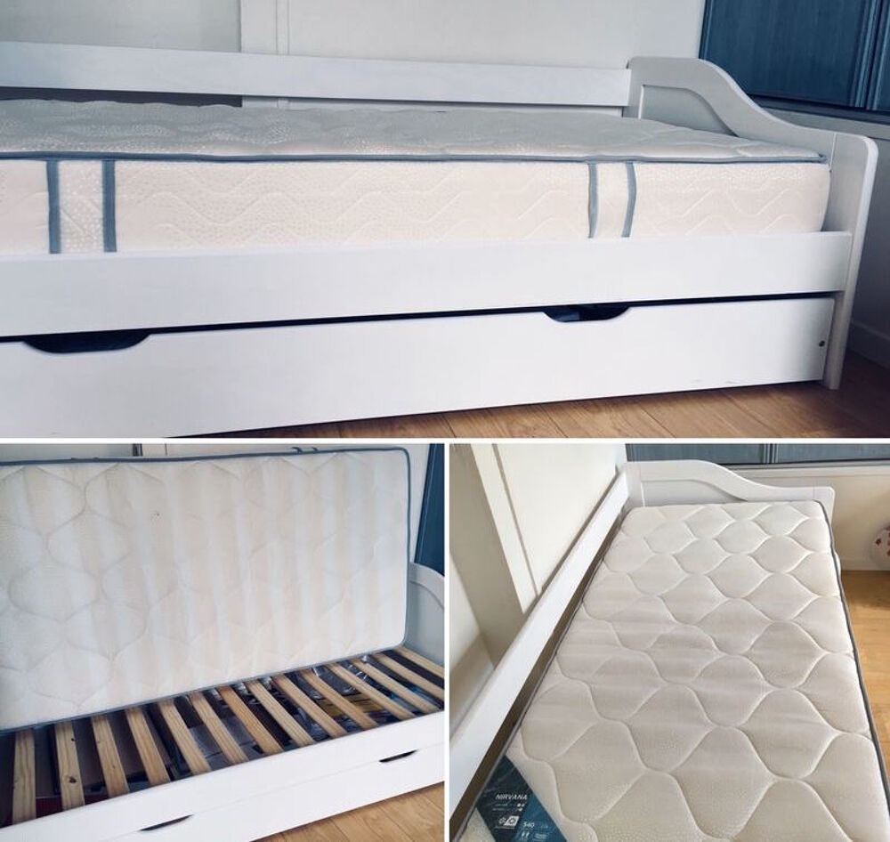 Lit gigogne 90x200 lit-tiroir double couchage + matelas Meubles