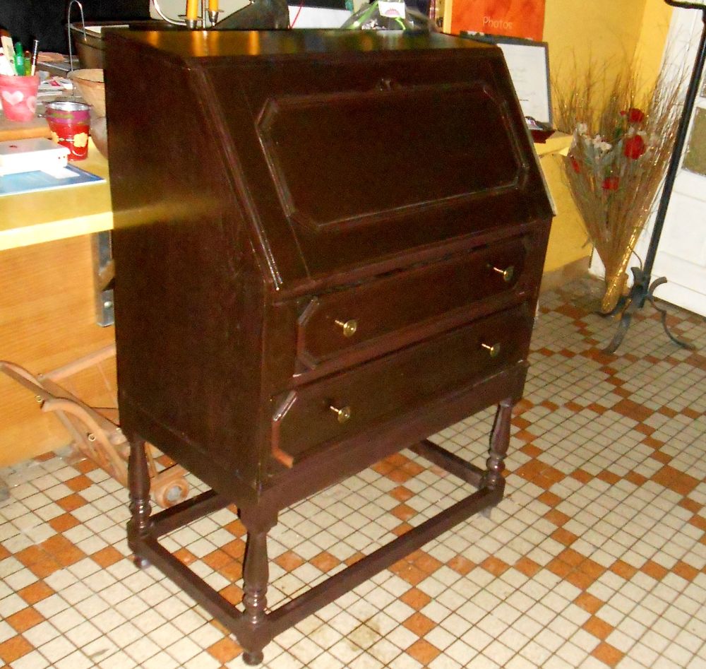 Meuble secr&eacute;taire en bois marron chocolat Meubles