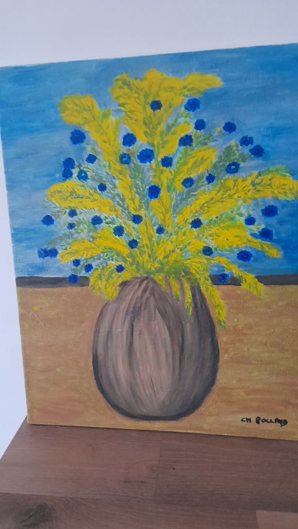Peinture acrylique vase et fleurs 50 cms sur 40 cms Décoration