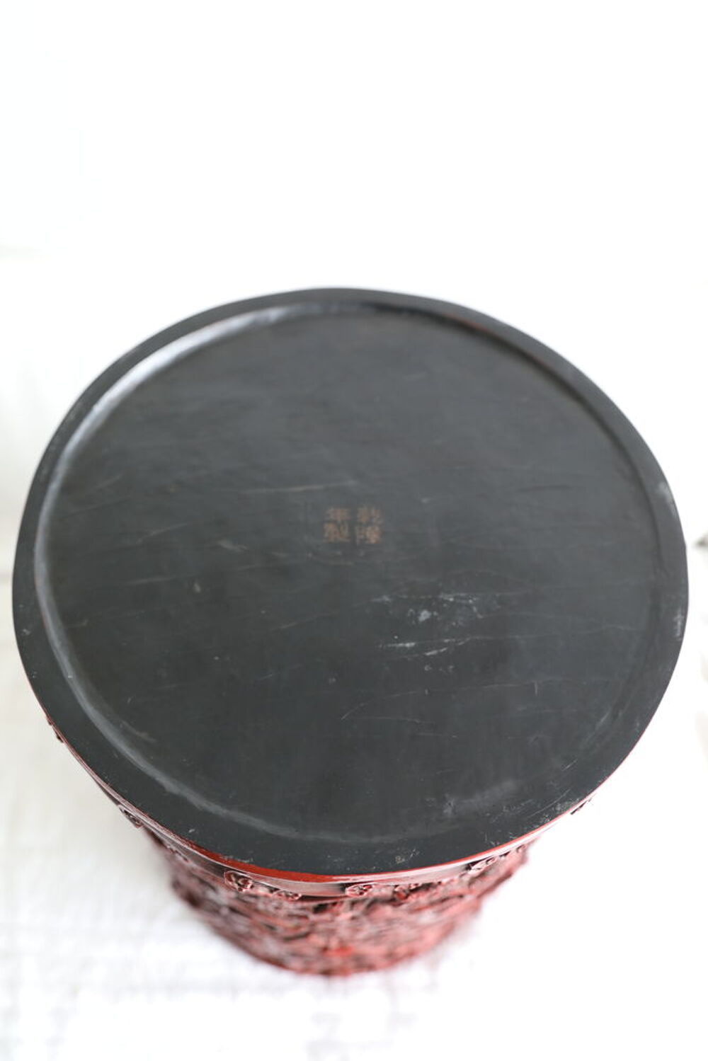 POT CHINOIS COUVERT DRAGONS CHINOIS LAQUE ROUGE 