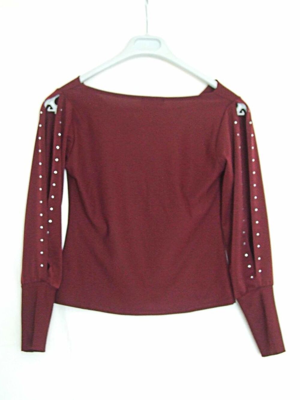 Tee-shirt pr&egrave;s du corps manches longues ouvertes Bordeaux Vêtements
