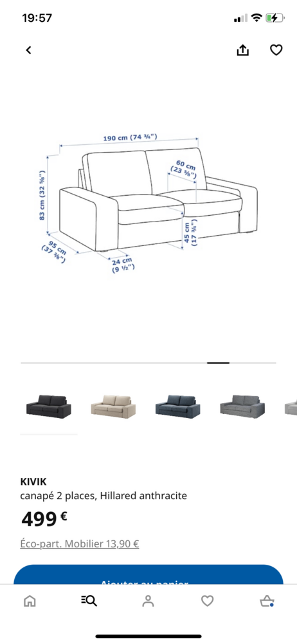 Canap&eacute; ikea kivik 2 places Meubles