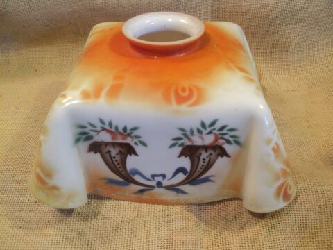 Ancien Abat-jour Suspension Opaline Drap� Orange Peinte 45 Loches (37)