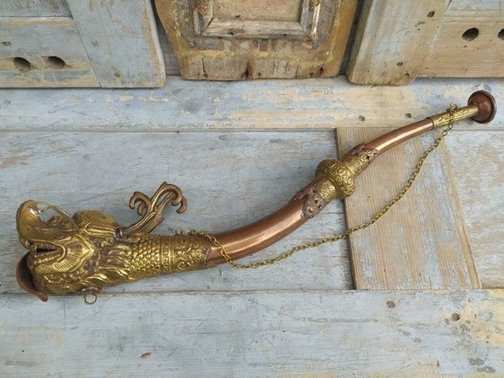 Trompe Tib&eacute;taine Laiton Cuivre Rkang-gling Dragon Makara 