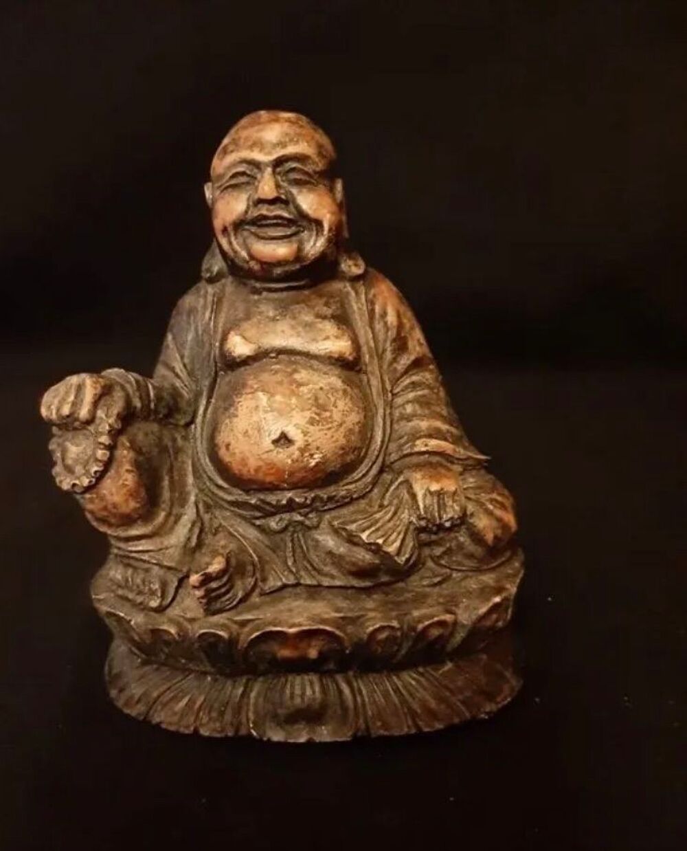 bouddha rieur en bois de Suar fait et sculpt&eacute; &agrave; la main Décoration
