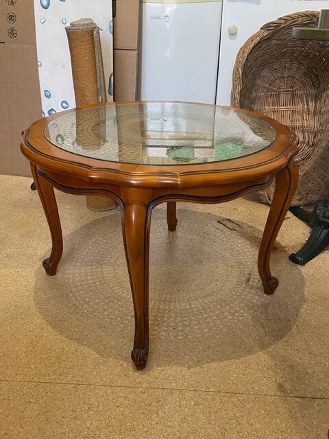 TABLE BASSE MERISIER ET VERRE 1000 Gan (64)