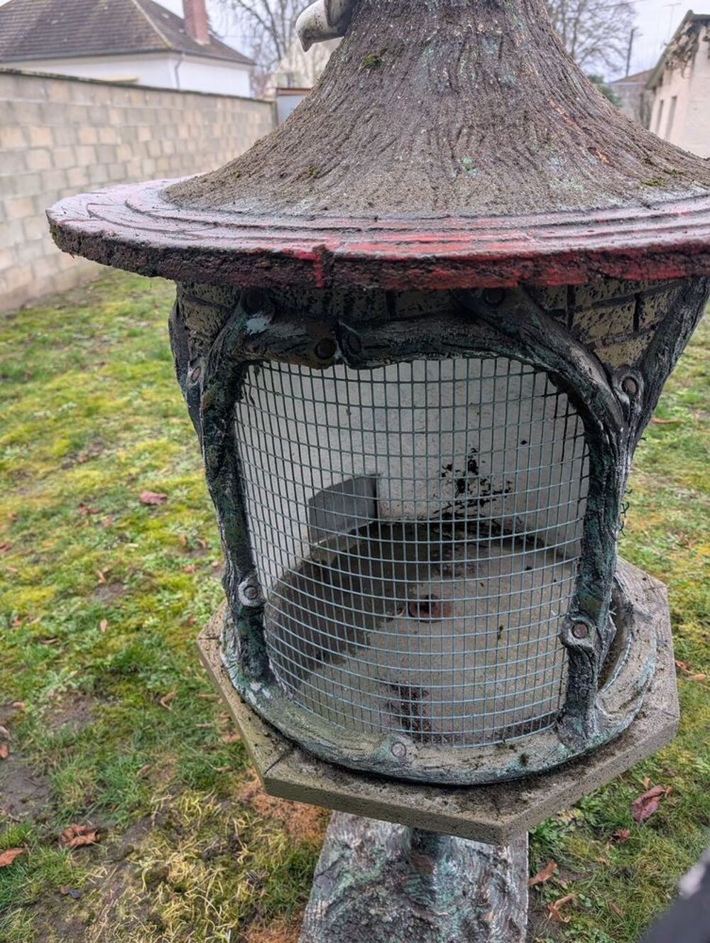 cage &agrave; oiseaux en b&eacute;ton €" pi&egrave;ce ancienne rare (ann&eacute;es 1900) 