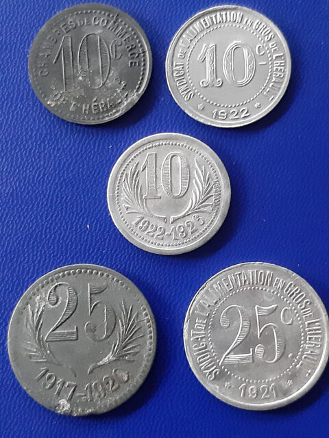 1917-26 Hrault 5 pcs 10 et 25 centimes 17 Prats-de-Mollo-la-Preste (66)