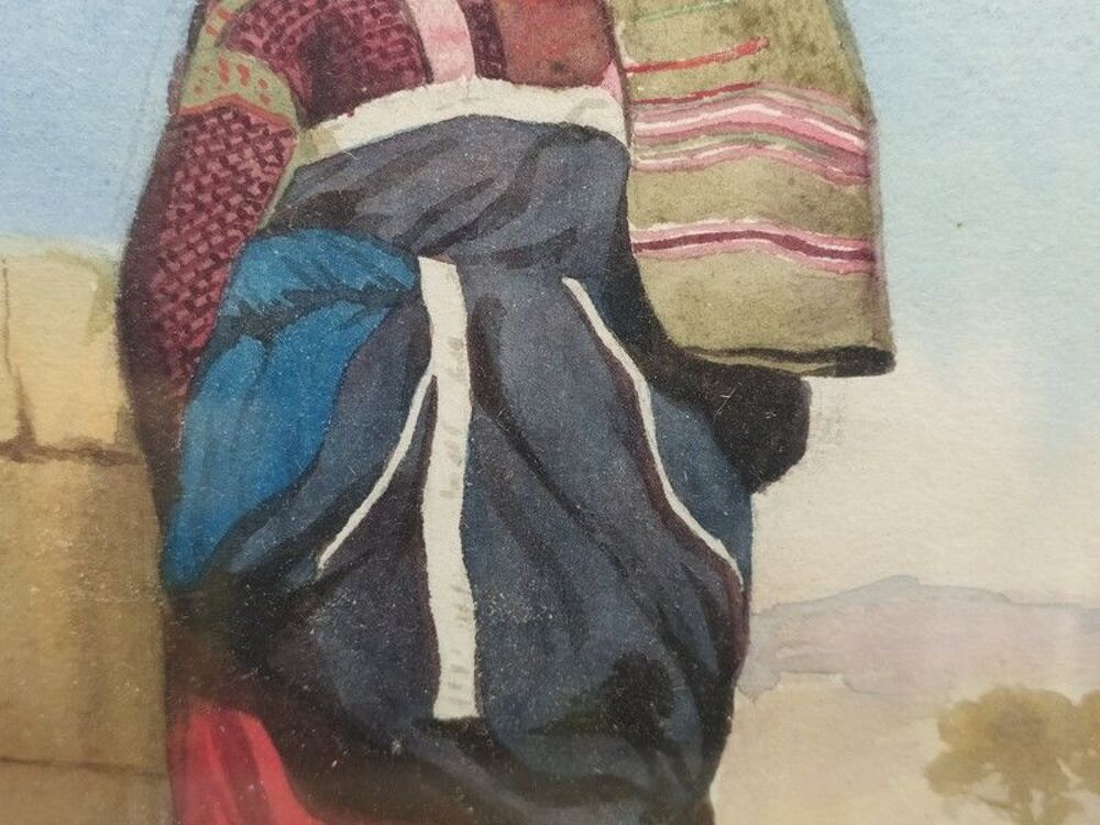 Tableau Aquarelle Costume Traditionnel Italien Italie XIX&egrave;me 