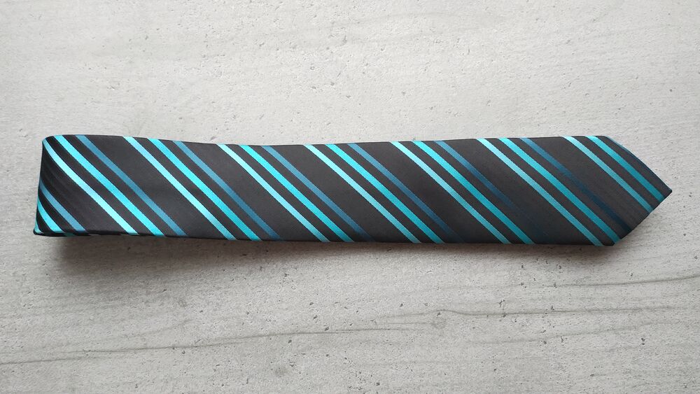 Cravate OWK OriginalWearK - Noire &agrave; Rayures Turquoise &amp; Bleu Vêtements