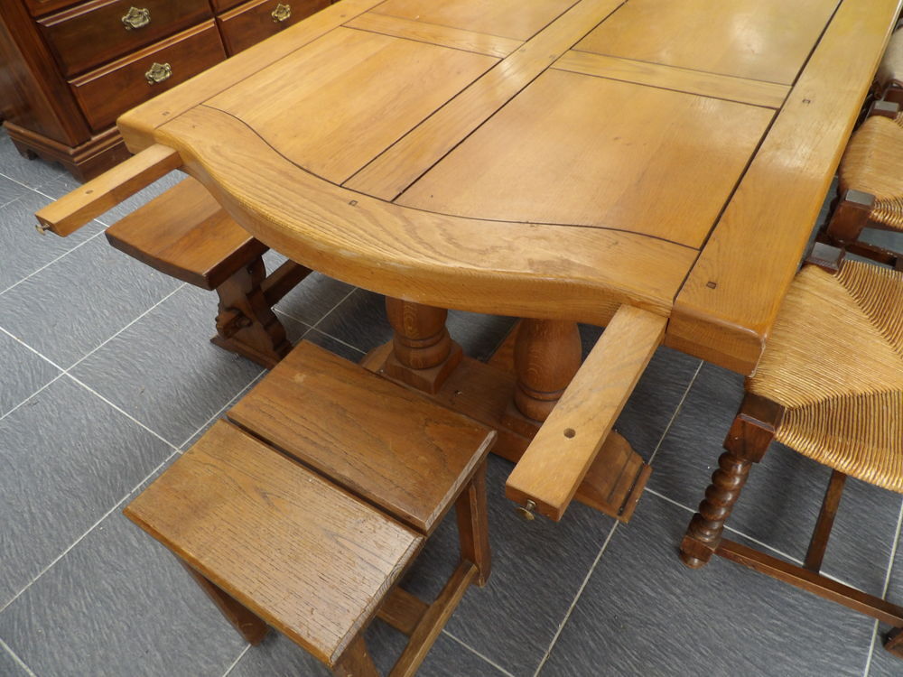 TABLE MONASTERE en CHENE MASSIF de 212 x 95 cm plateau 6 cm Meubles