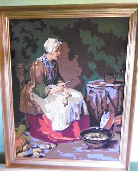 TRES ANCIEN TABLEAU Tapisserie-canevas LA POURVOYEUSE . 120 Orgelet (39)