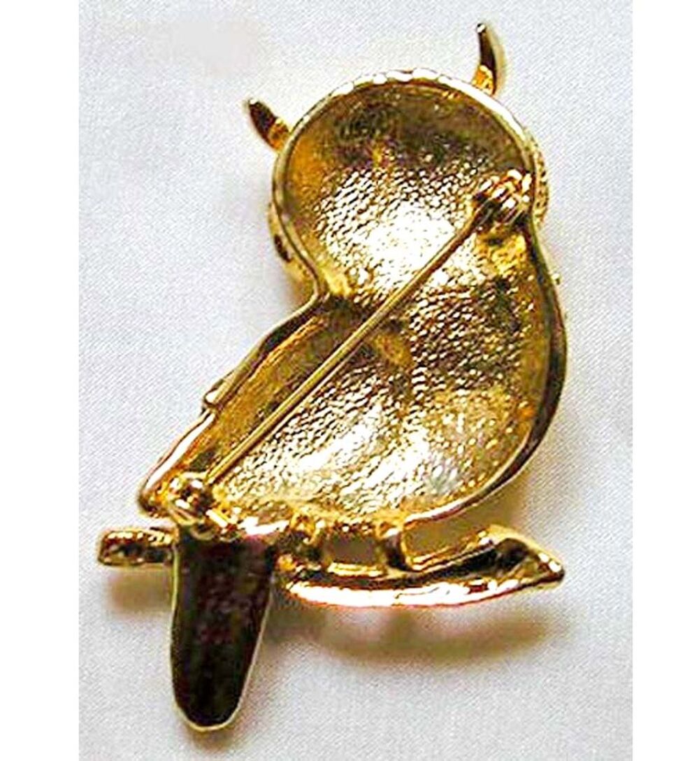HIBOU YEUX BLEU EMAIL ANCIENNE BROCHE VINTAGE or Bijoux et montres