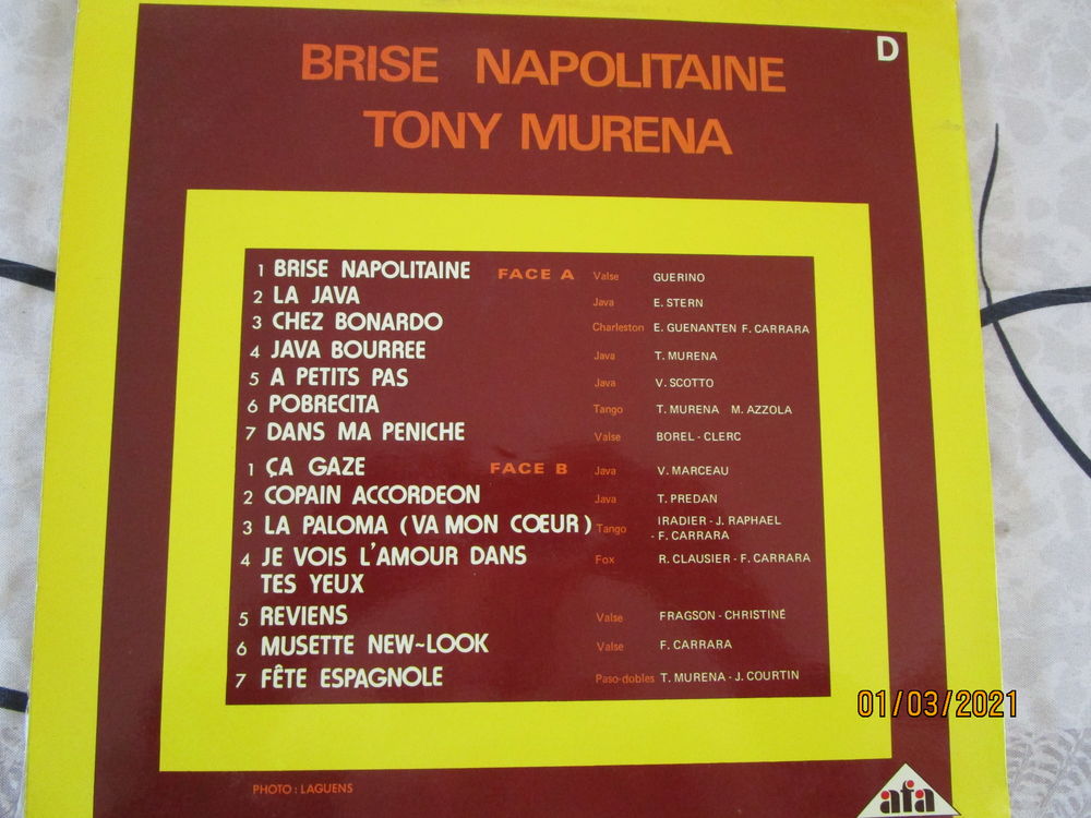 disque vinyle "brise napolitaine " par TONY MURENA.
CD et vinyles