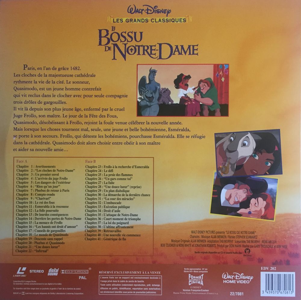 Le Bossu de Notre Dame Laserdisc pour collectionneur DVD et blu-ray