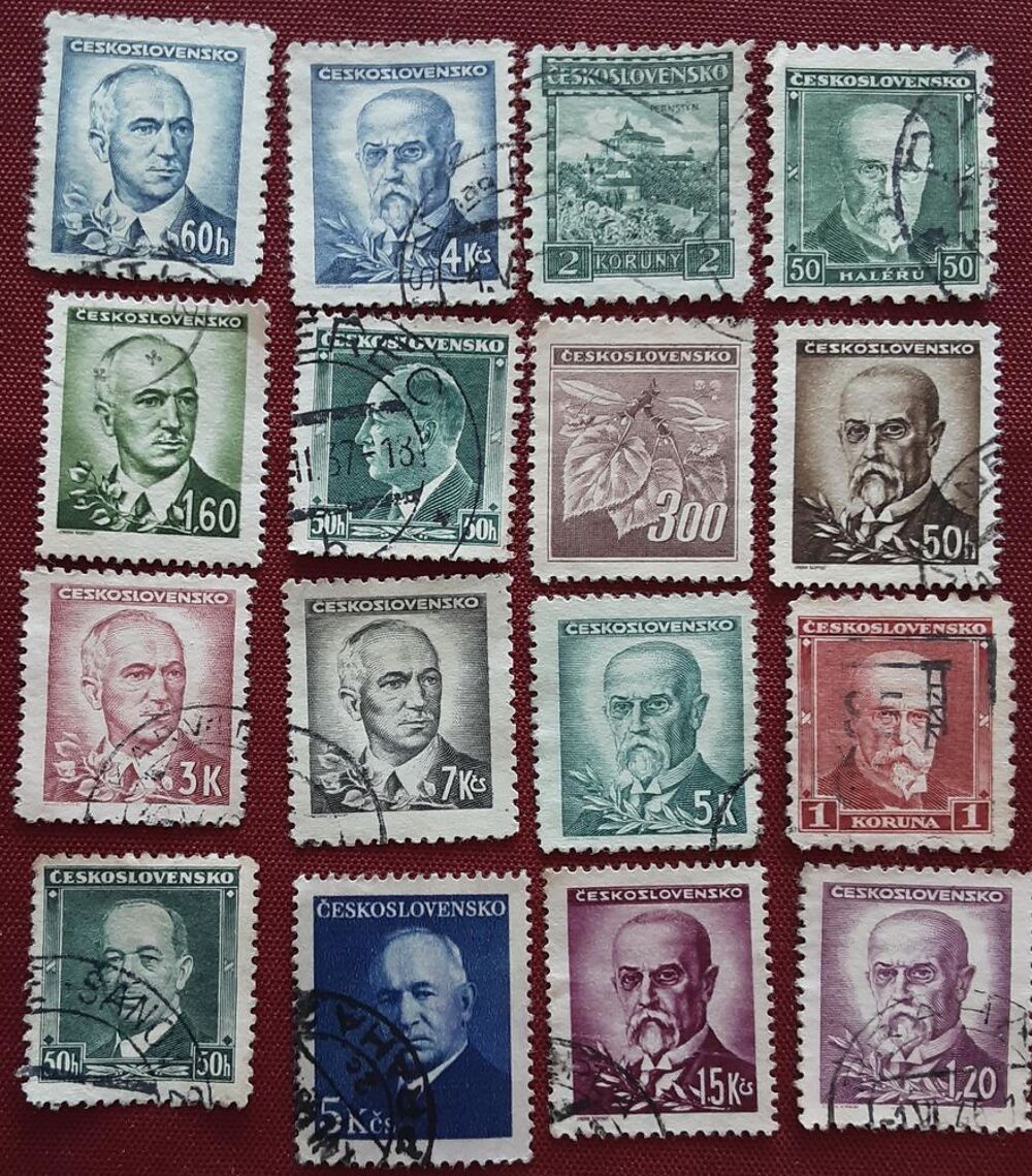 16 timbres &agrave; collection TCHECOSLOVAQUIE oblit&eacute;r&eacute;s 1937-40 