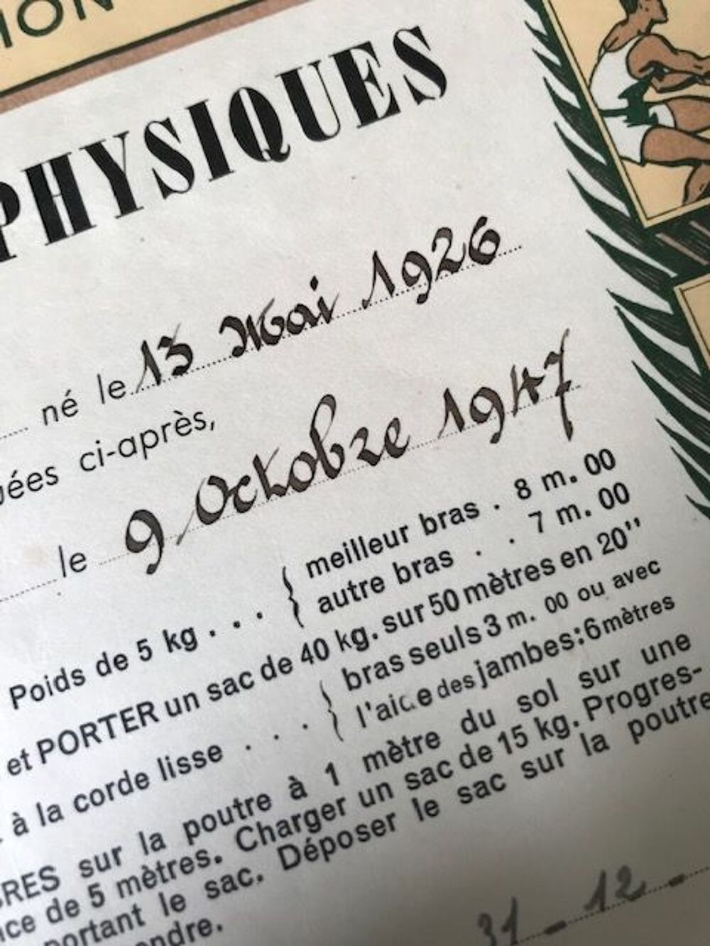 Dipl&ocirc;me d'aptitudes physiques 1947 
