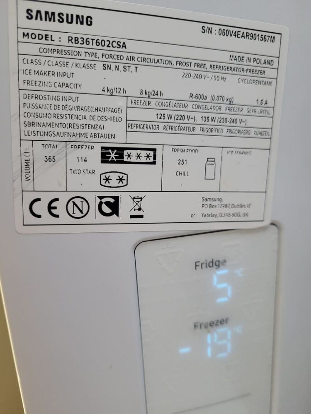 r&eacute;frig&eacute;rateur cong&eacute;lateur SAMSUNG Electroménager