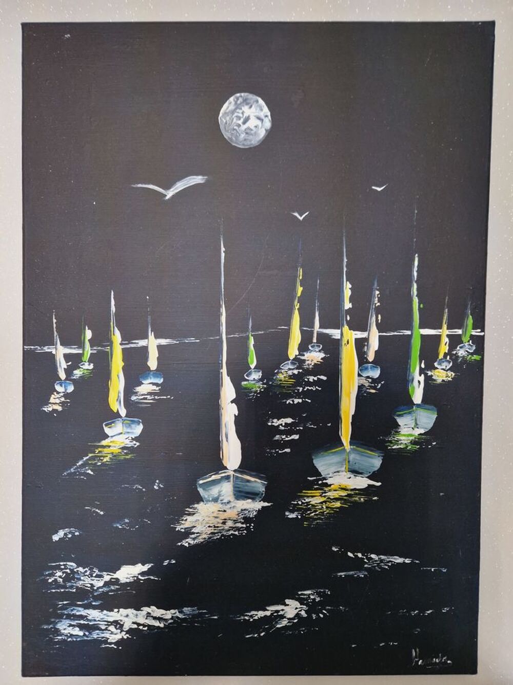 Tableau peinture main marine noire Décoration
