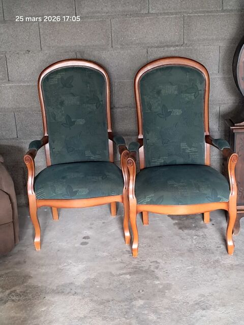 Lot de 2 fauteuils bois et tissu vert Rousson (30)