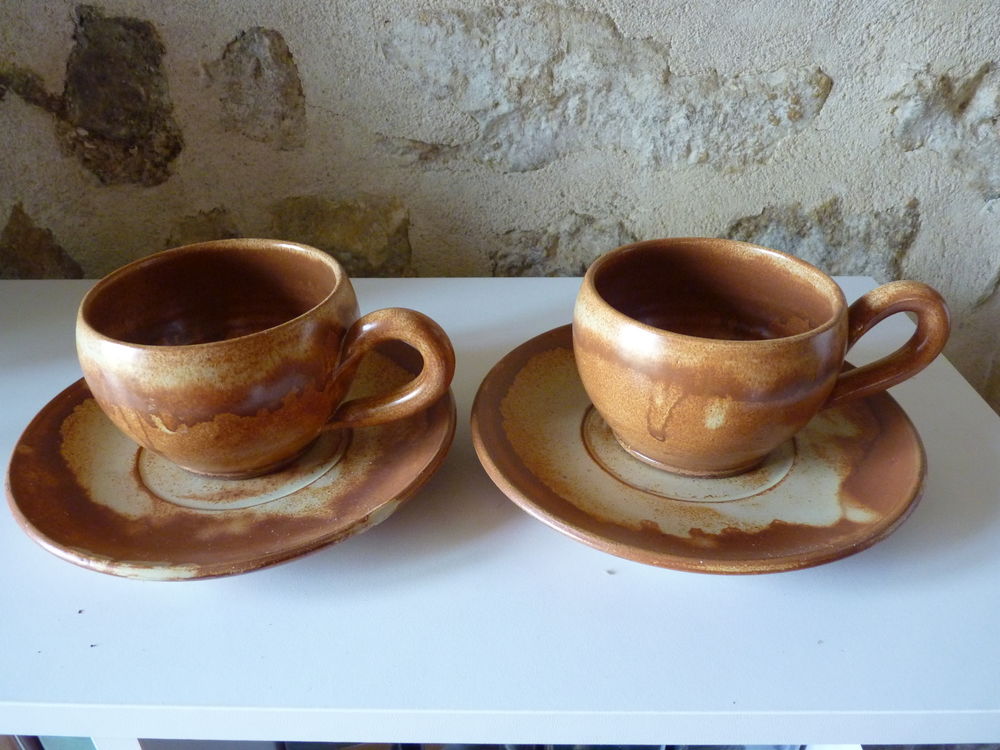 Duo en gr&egrave;s, tasse et sous tasse, fabrication artisanale Décoration