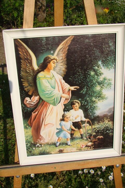 Ancien tableau gravure l'Ange gardien protégeant les enfants 40 Gargenville (78)