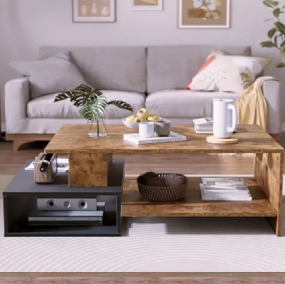 Table basse bois et noir ? design moderne avec double rangem Meubles