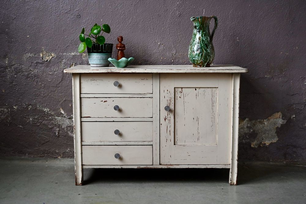 Buffet parisien patin&eacute; blanc vintage style boh&egrave;me meuble Meubles