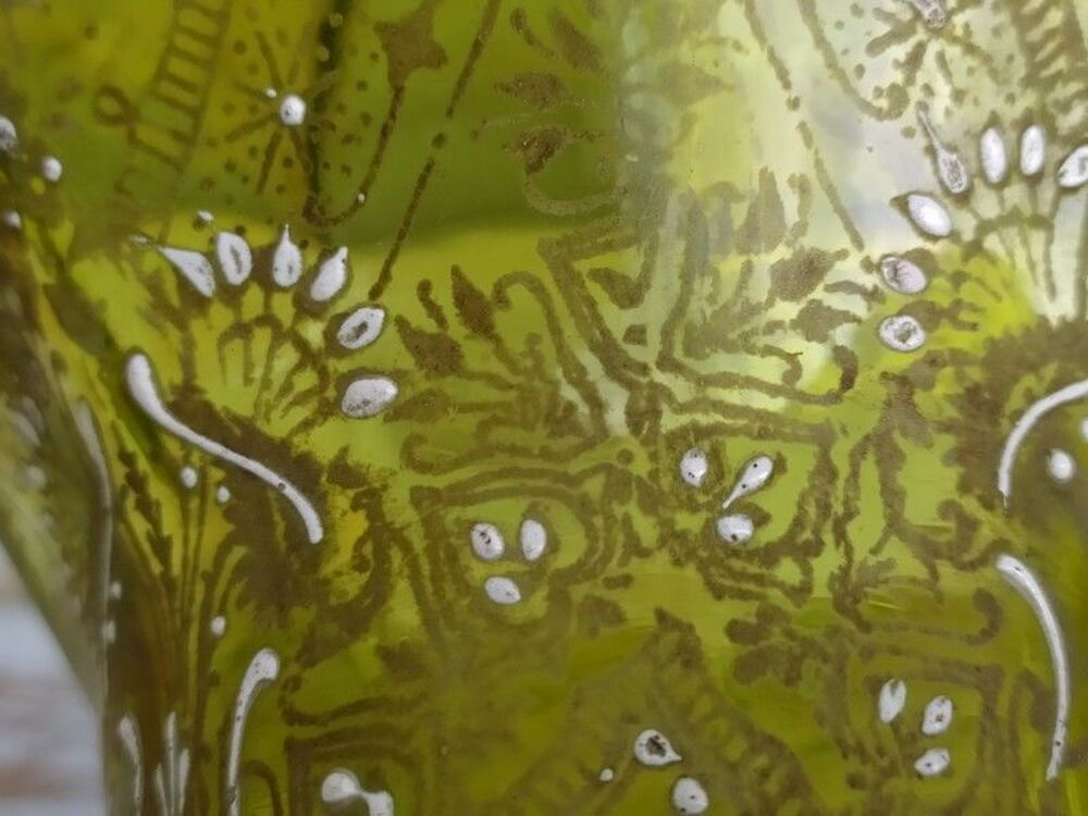 Tulipe Lampe &agrave; P&eacute;trole Verre &Eacute;maill&eacute; Vert et Blanc Décoration