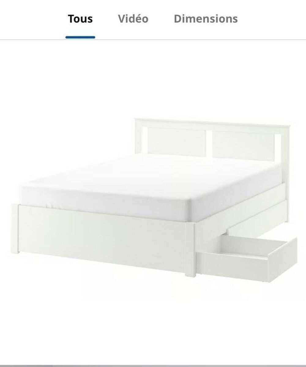 Cadre de lit blanc avec 2 tiroirs Meubles