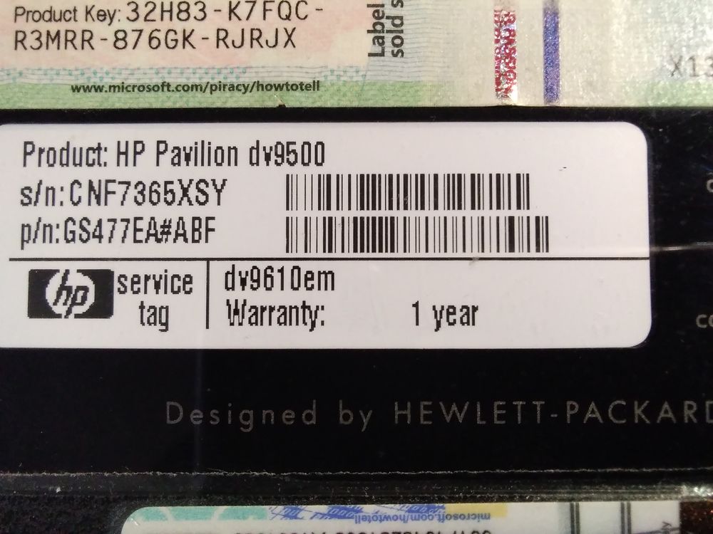 PC Portable HP Pavilion DV 9500 Matériel informatique