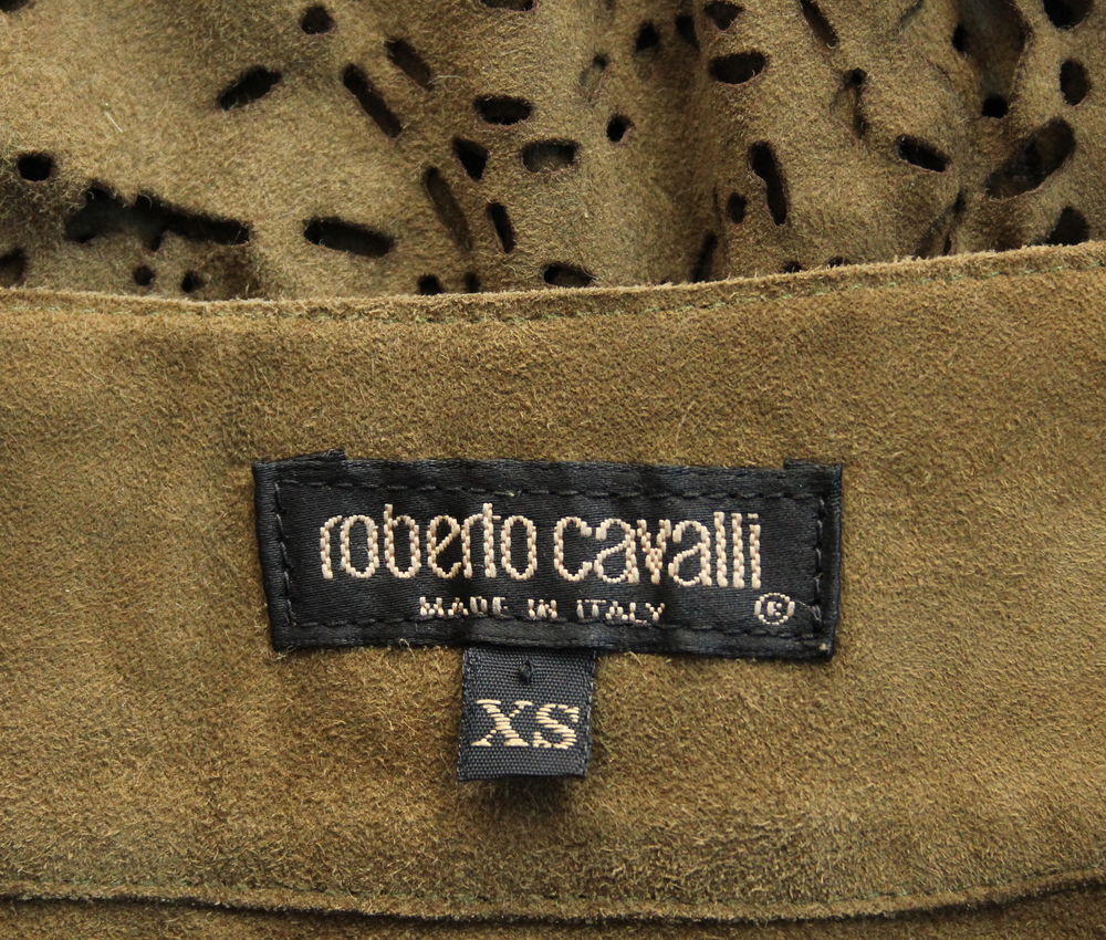 Jupe veau velours kaki ROBERTO CAVALLI T.S Vtements
