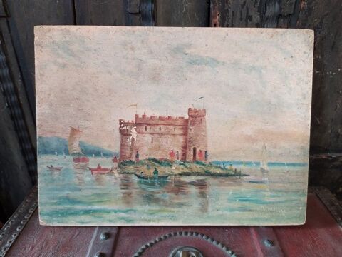 Petite Peinture sur Bois XVIIIe/XIXème Marine Château 1 Loches (37)