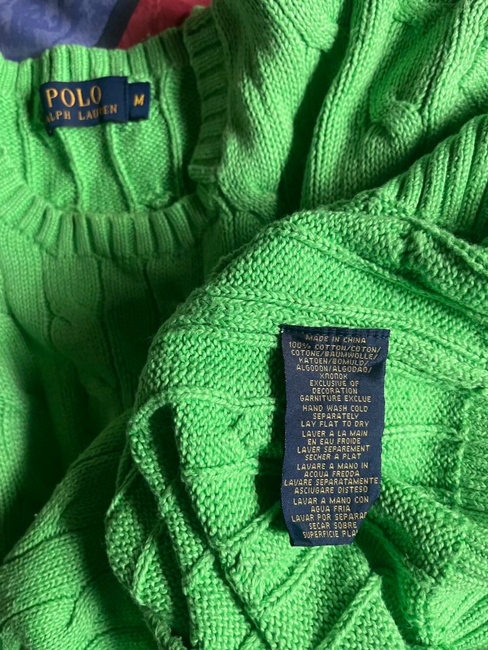 Pull Ralph Lauren - coton torsad&eacute; - Vert Vtements