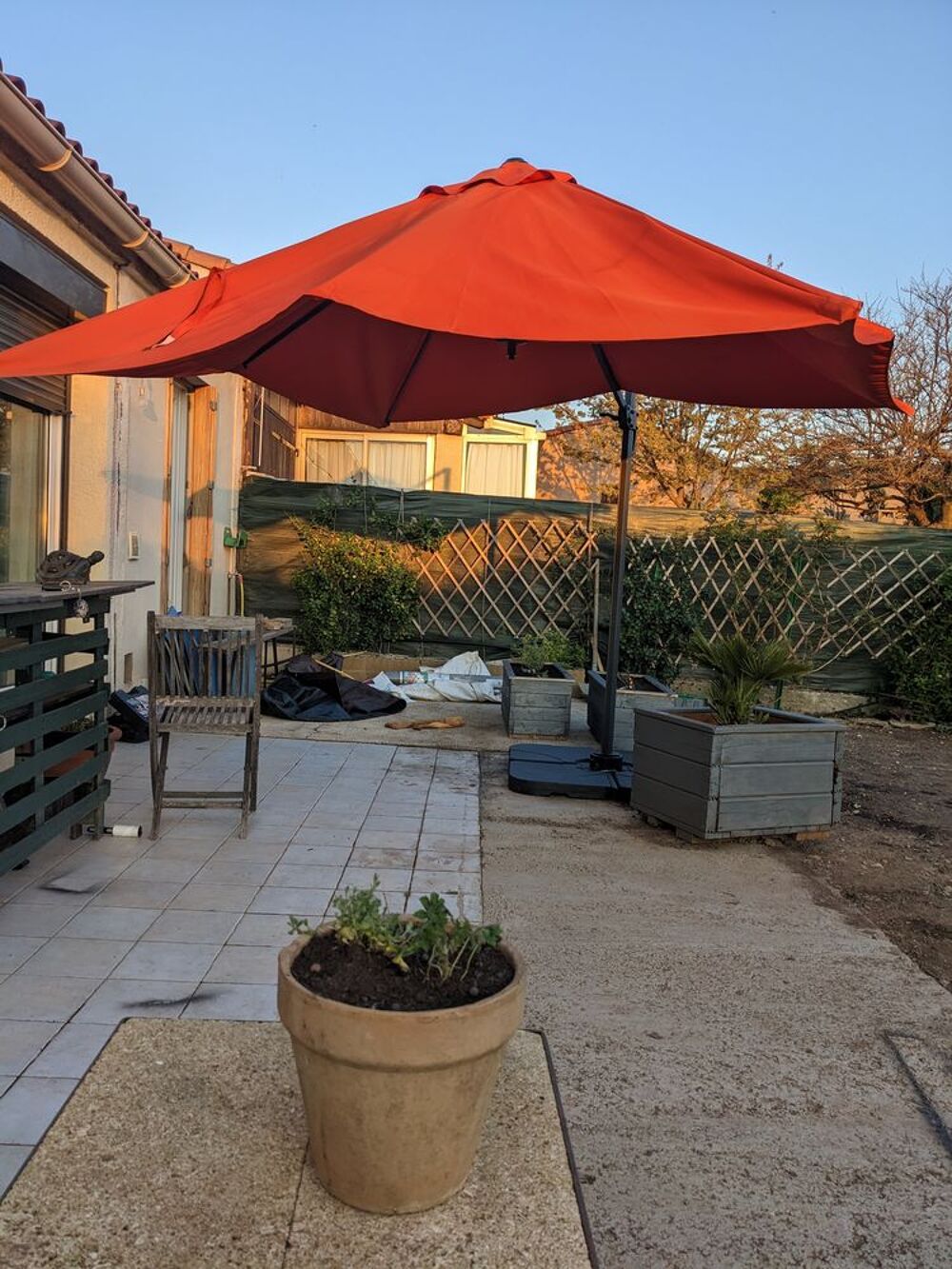Parasol d&eacute;port&eacute; Roma couleur paprika 3x4 m Jardin