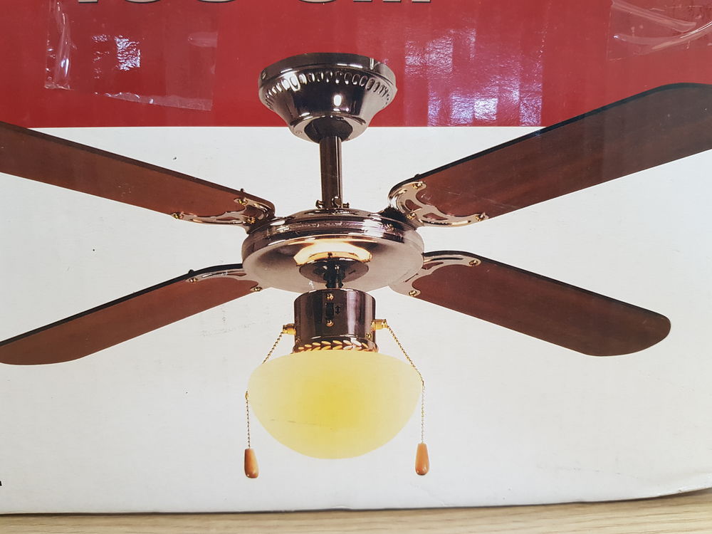 Ventilateur de plafond 106 cm avec lampe chrome Décoration