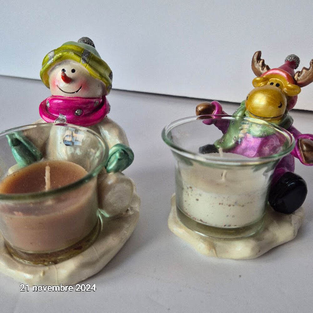 Lot de 3 photophores avec des cerfs du p&egrave;re Noel et le bonho Décoration