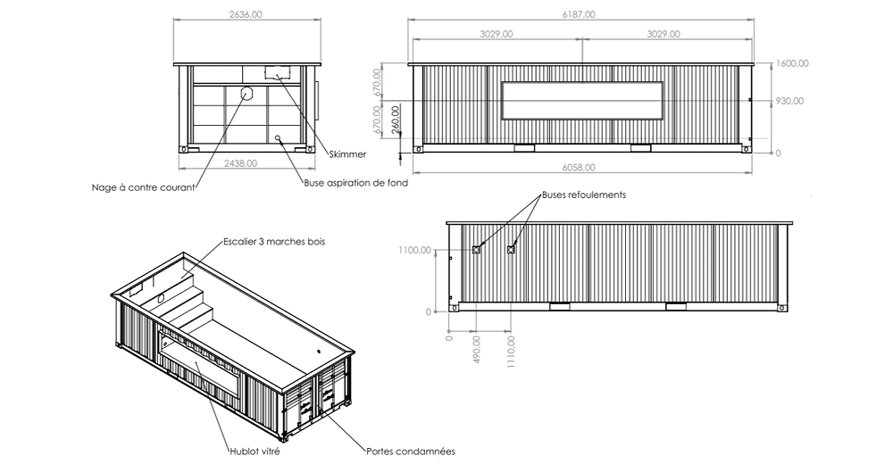 Piscine Container avec hublot vitr&eacute; Jardin