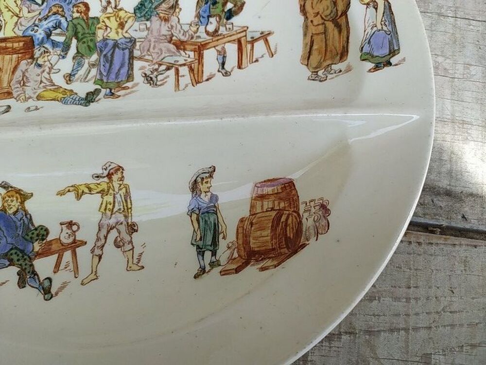 Assiette Fa&iuml;ence de Longwy Sc&egrave;ne Humoristique Taverne ca1880 Décoration