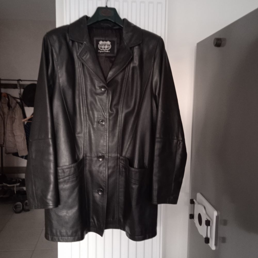 Veste cuir longue- noir Vtements