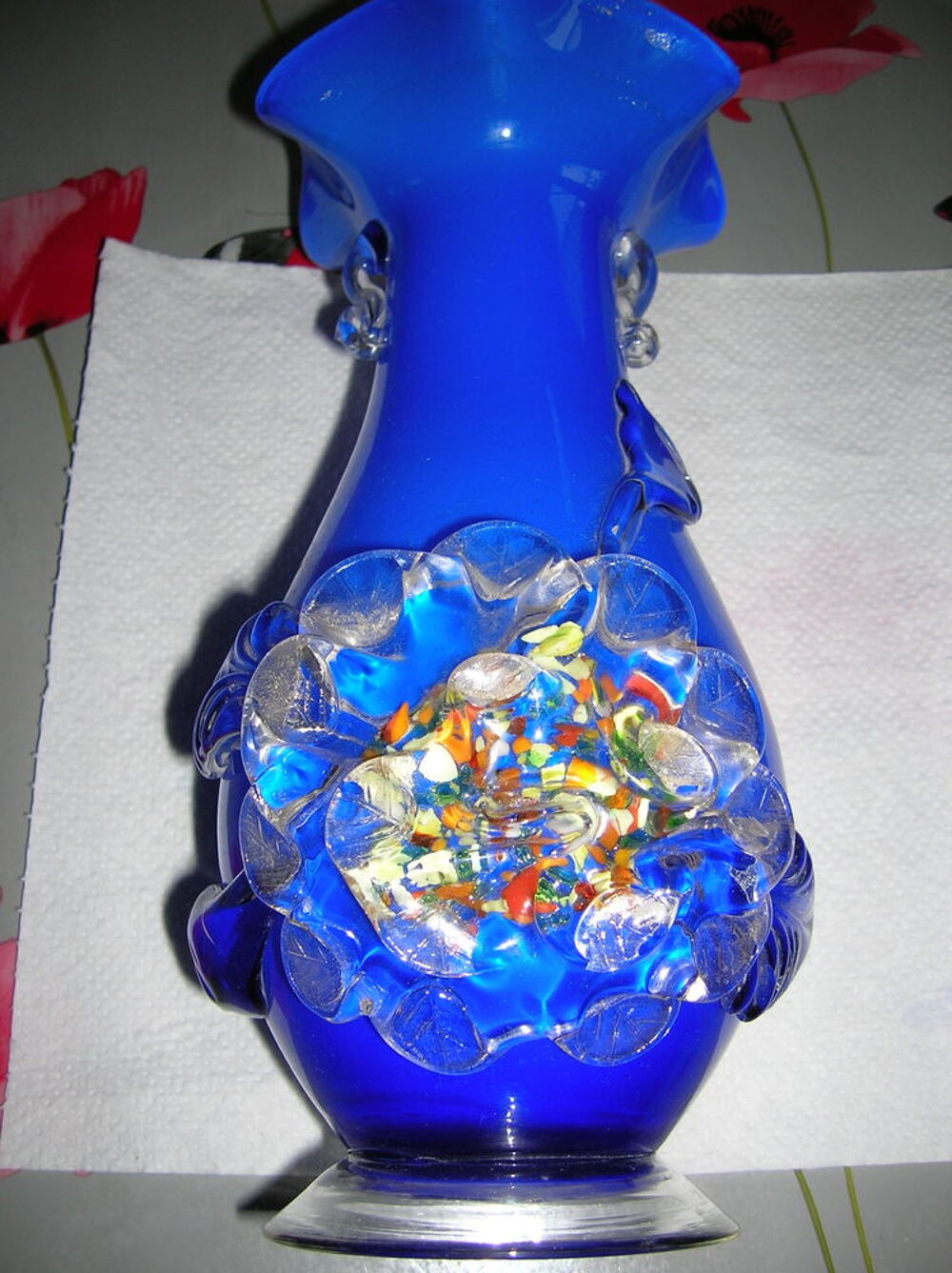 vase ancien bleu Baccarat en verre Décoration