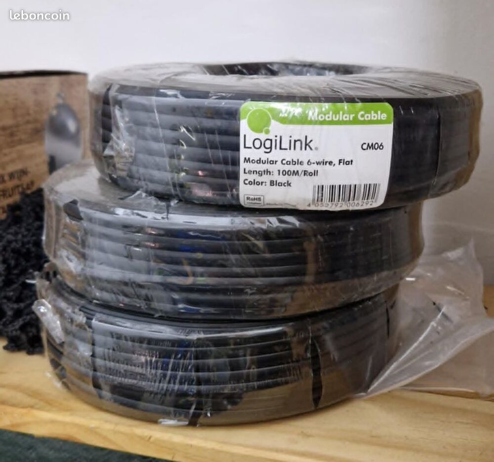 LogiLink Modular Flat Cable 6-wire, colour black, 100m * 3 Matériel informatique