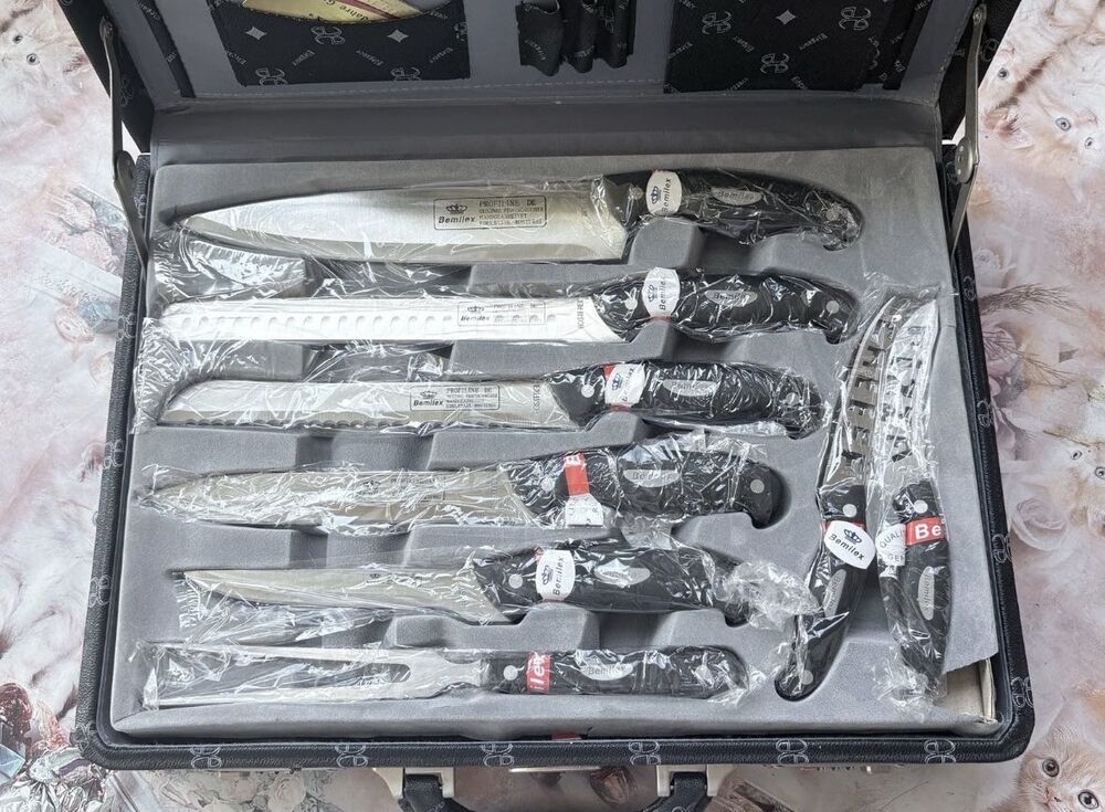 Bemilex set couteaux inox noir/ argent&eacute; avec &eacute;tui Cuisine