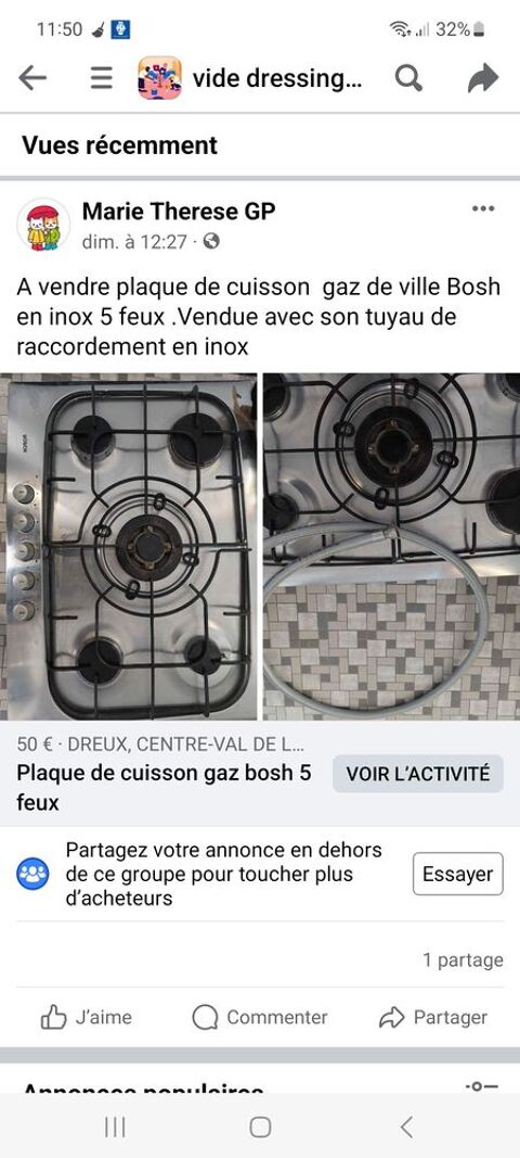 Plaque de cuisson gaz de ville inox  50 Dreux (28)