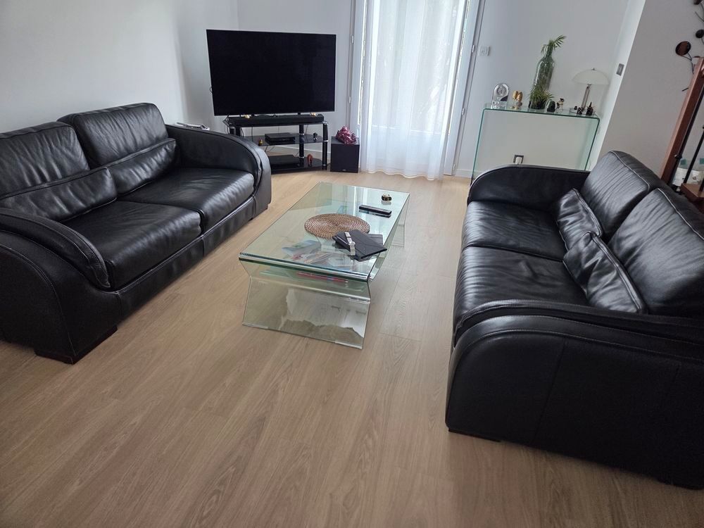 Canape cuir noir 3 places Meubles
