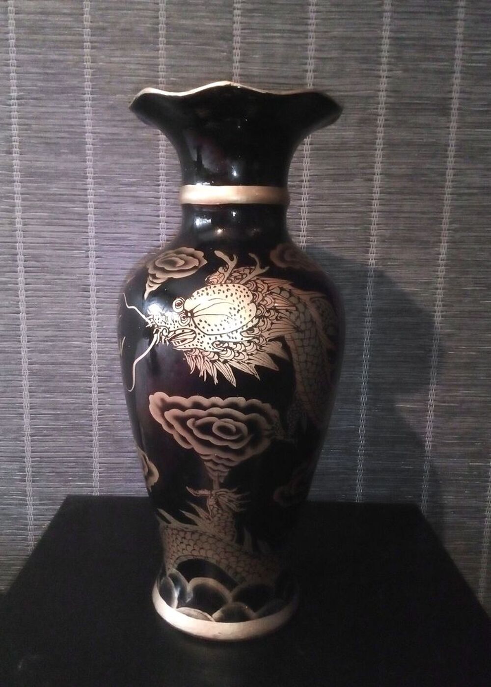 Grand vase c&eacute;ramique asie chine dragon 35 cm Décoration